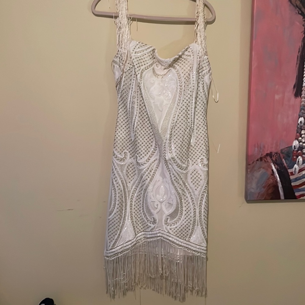 Over the shoulder embroidery dress in size US 14. Its giving flapper era